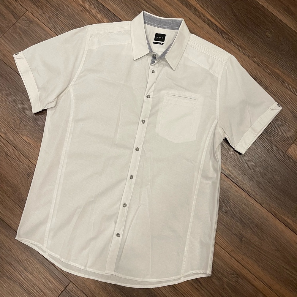 Buckle JB Holt White Cotton Short Sleeve Button Down XL